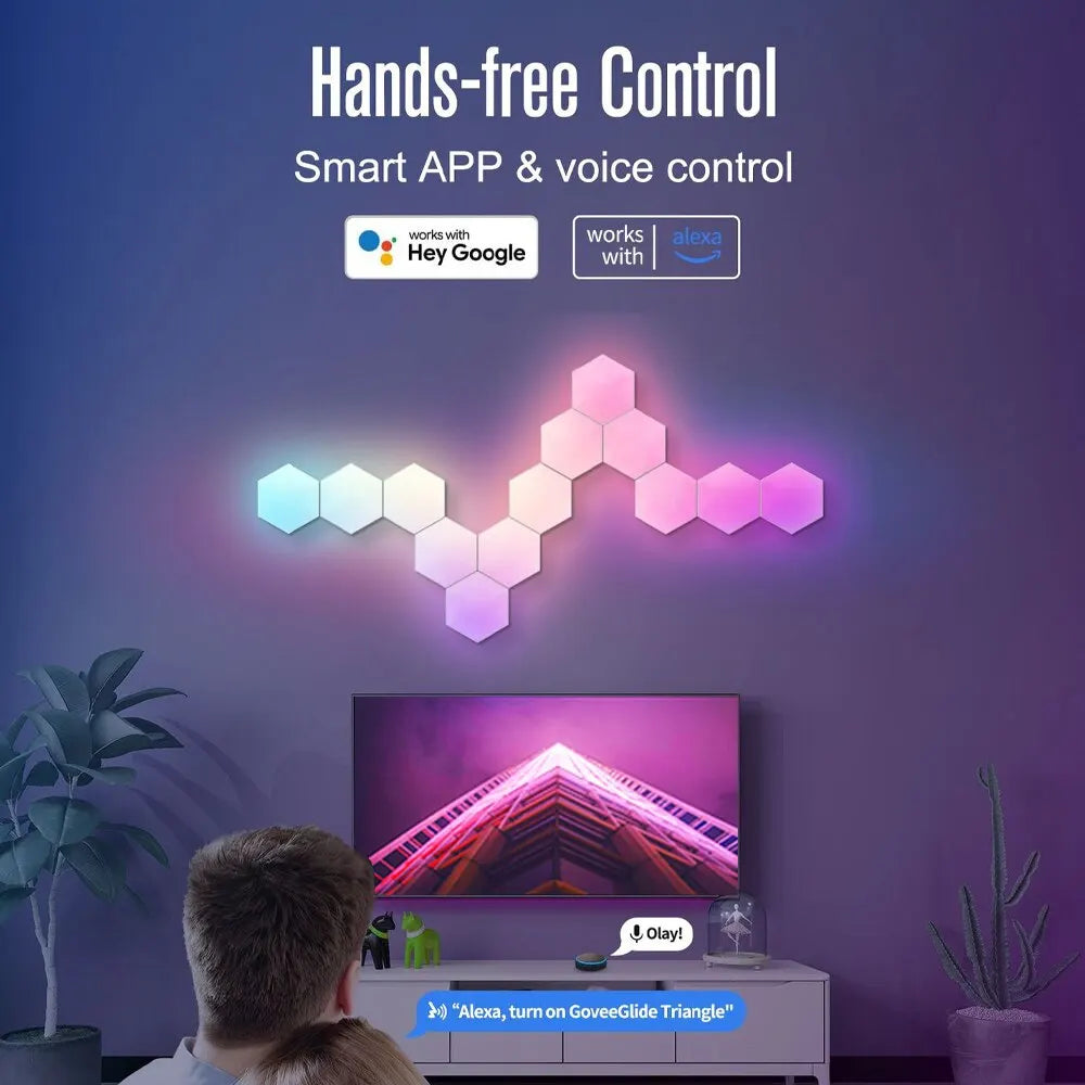 RGB Hexagonal Smart Wall Lamp - Color-Changing LED Panels with App Control, Music Sync & DIY Ambient Night Light for Bedroom Game Room